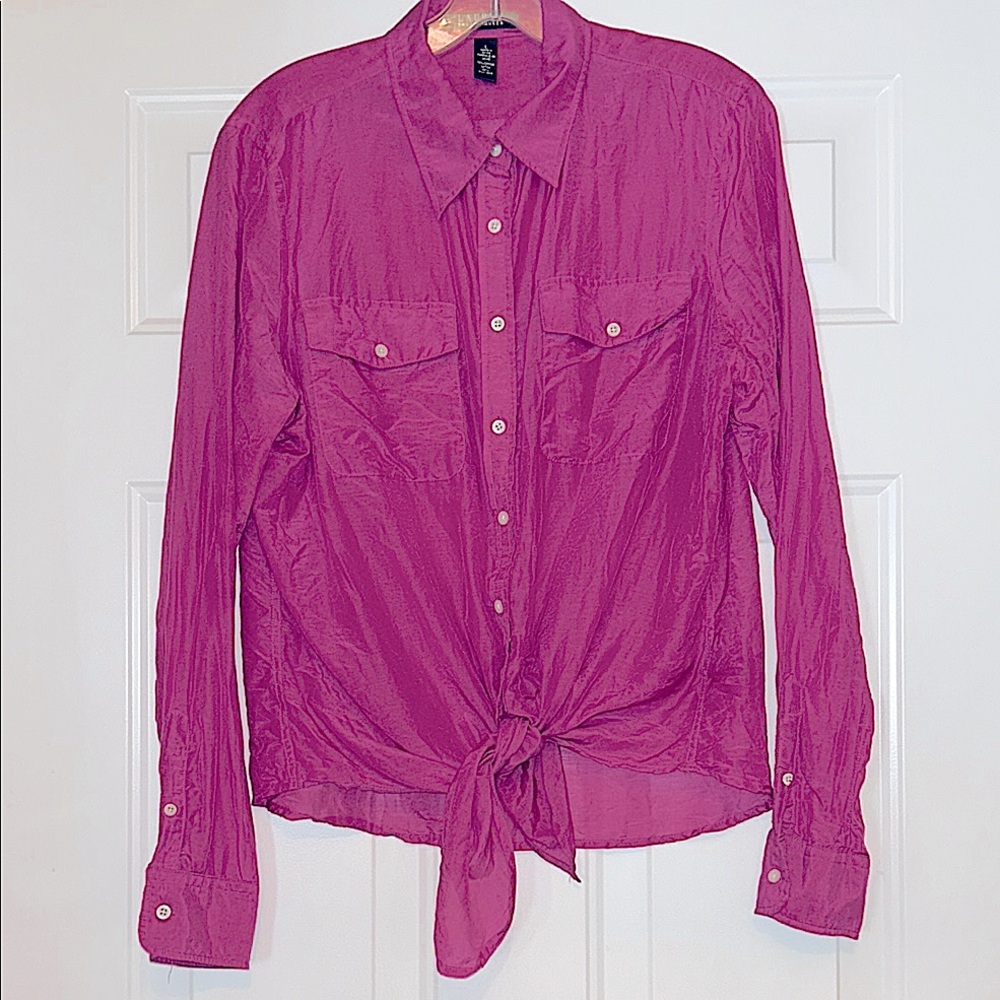 Lauren Ralph Lauren Cotton Silk Women's Button Up Shirt L Front Tie Luxury Old $
